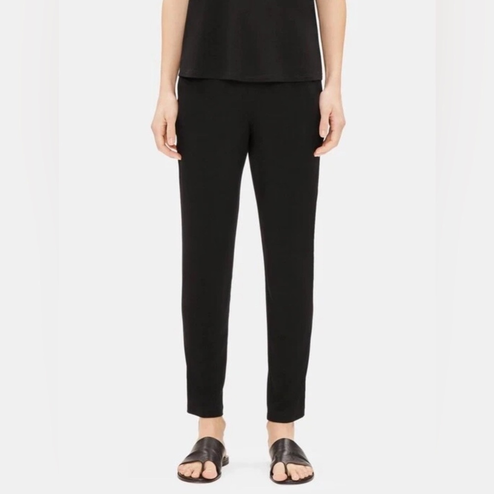 Eileen Fisher Jersey Cropped Pants Women's L Black Pull On Stretch Pants